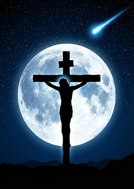 Jesus on the Cross under the Moon