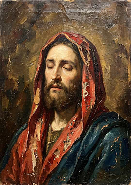 Painting of Jesus Christ with closed eyes