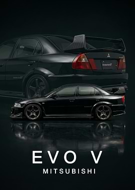 black Mitsubishi Lancer Evolution V art poster