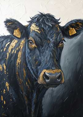 Black Cow with Gold Leaf Accents