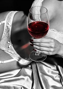 Woman in Lingerie Holding Wine
