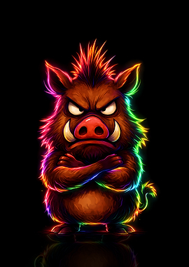 Angry Boar with Neon Outline