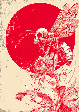 Macabre Skull Wasp Red Grunge