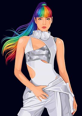 Lisa with Rainbow Hair and Futuristic Outfit