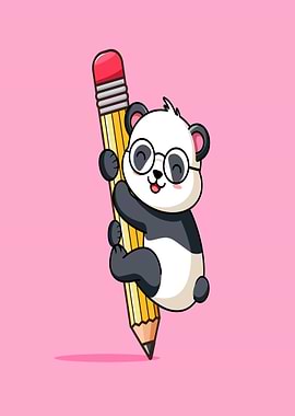 Cute Panda Climbing a Pencil