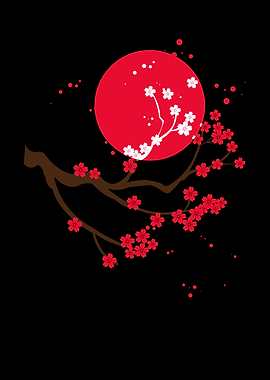 Cherry Blossoms and Red Sun