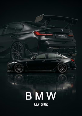 black BMW M3 G80 art poster