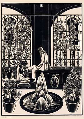Biblical Scene with Figures and Flowers