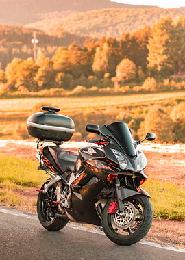 Black Honda VFR800 in Nature