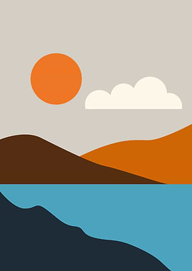 Minimalist Landscape with Sun and Water