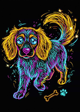 Standing Electric Neon Dog Art