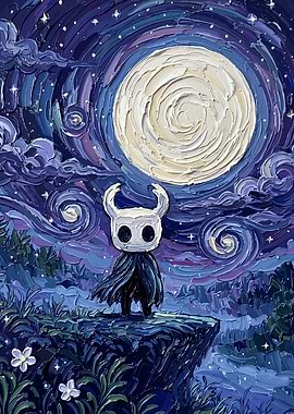 Hollow Knight Under a Starry Moonlit Sky