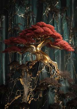 Golden Bonsai Tree on Marble Mountain