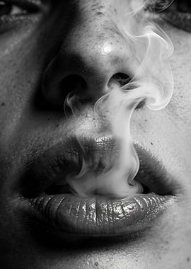 Close-up of lips with smoke