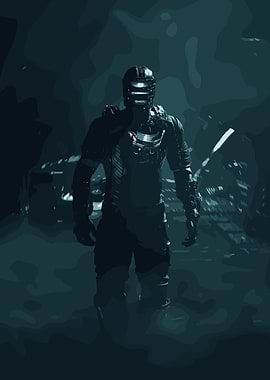 Isaac Clarke in a dark environment