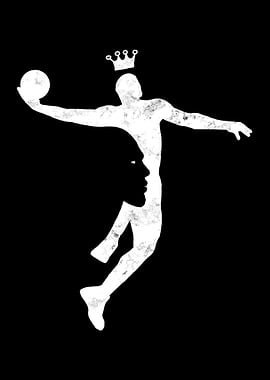 Basketball Player with Crown and Face Silhouette