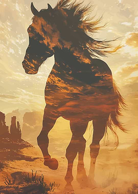 Horse Silhouette Against Desert Sunset