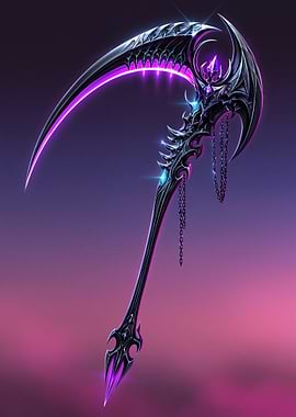 Dark Fantasy Scythe with Purple Glow