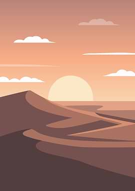 Desert Sunset with Dunes and Clouds