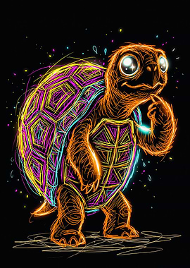Standing Electric Neon Turtle Art
