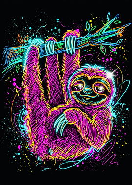 Hanging Neon Sloth On Branch