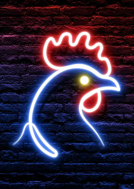 Neon Rooster on Brick Wall home decor wall art