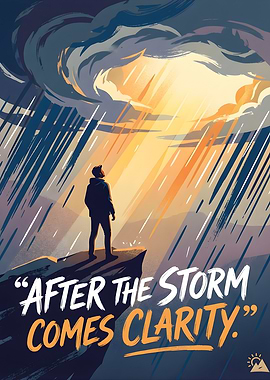 Man standing on cliff during storm