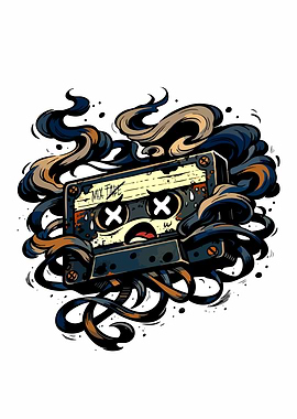 Cartoon Cassette Tape with Smoke
