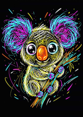 Cute Neon Koala On Branch