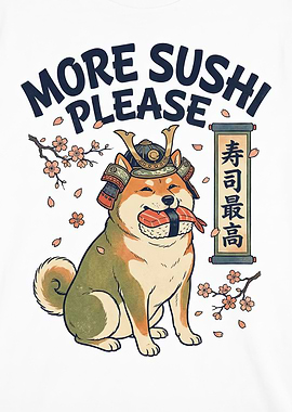 Shiba Inu Samurai with Sushi