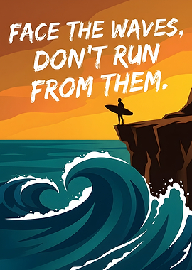 Surfer Facing Waves at Sunset