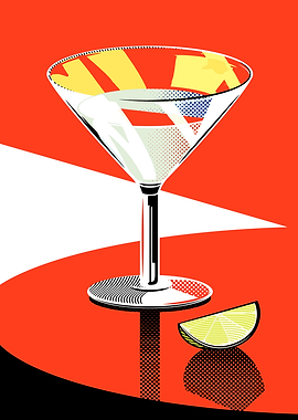 Martini glass with lime and shadow