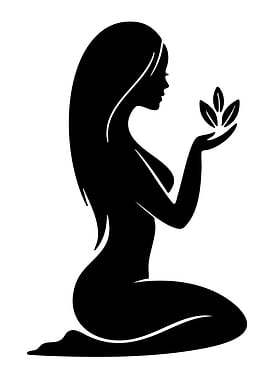 Silhouette of a Woman Holding Leaves