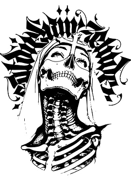 Skeleton Nun with Gothic Text