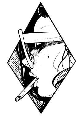 Woman Smoking in Diamond Frame