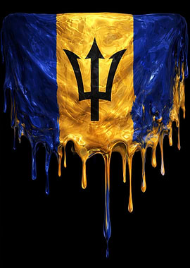 Barbados Flag Dripping Gold