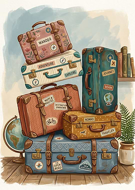 Vintage Travel Suitcases Stacked for Adventure