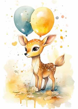 Cute Fawn with Balloons