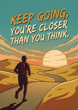 Runner on a desert road at sunset