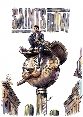 Saints Row Character on a Mascot Statue
