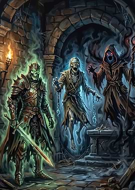 Undead Knight and Specters in Dungeon