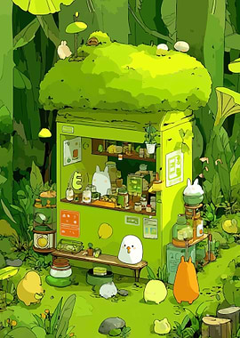 Cute forest shop with animal characters