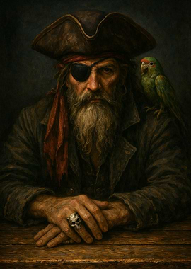 Pirate with Parrot and Skull Ring