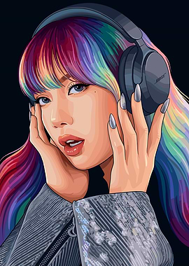 Lisa with Rainbow Hair and Headphones