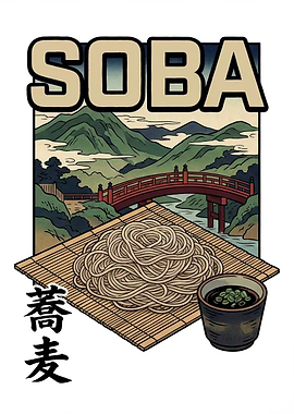 Soba Noodles with Japanese Landscape