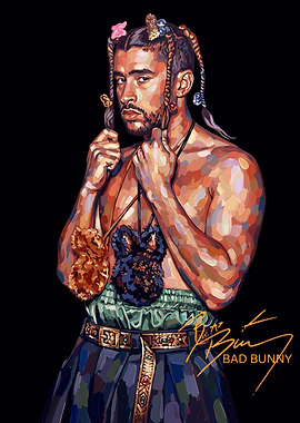 Bad Bunny Portrait with Jewelry