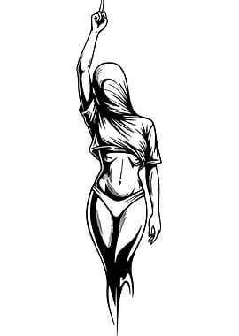 Woman with Covered Face and Raised Hand