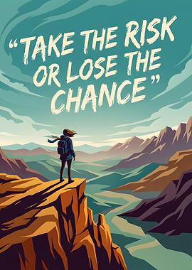 Hiker on cliff with inspirational quote