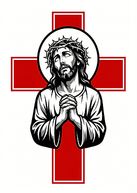 Jesus Christ praying with a cross