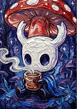 Hollow Knight Character with Mushroom and Coffee
